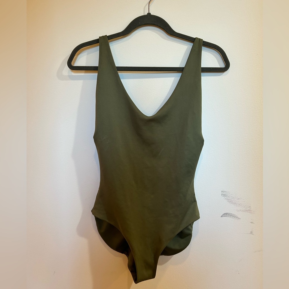 Olive Green Scoop Neck One-Piece Swimsuit